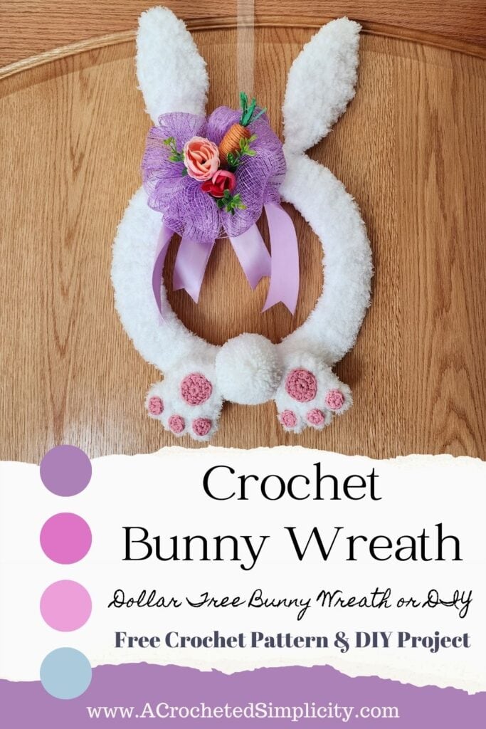 Crochet Easter wreath with bunny butt and bushy tail.