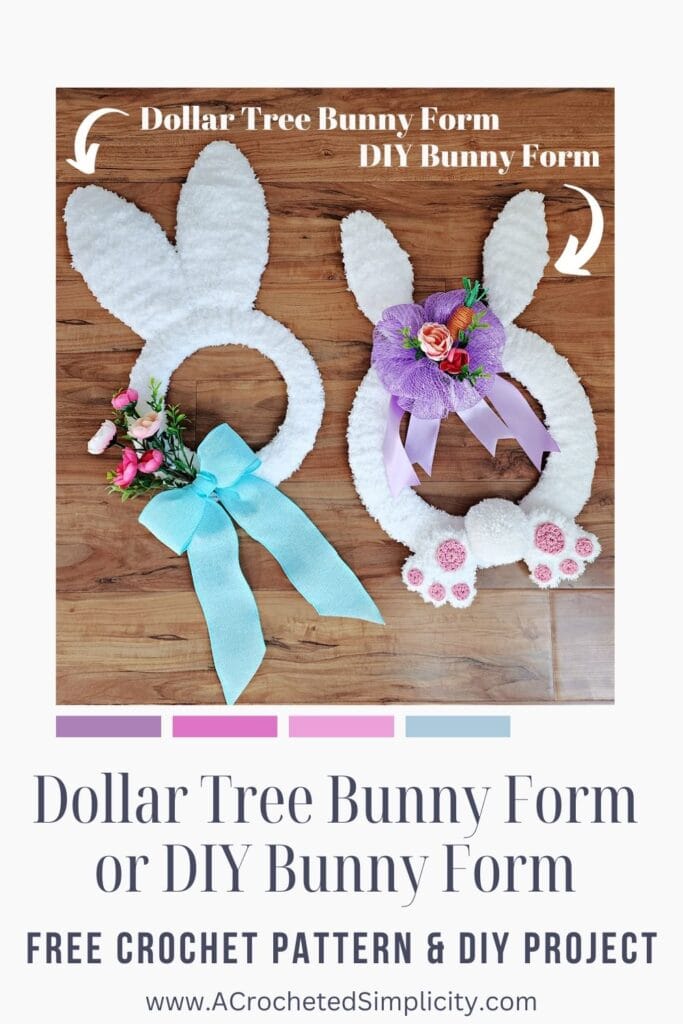Crocheted bunny wreaths made with bunny wreath form.