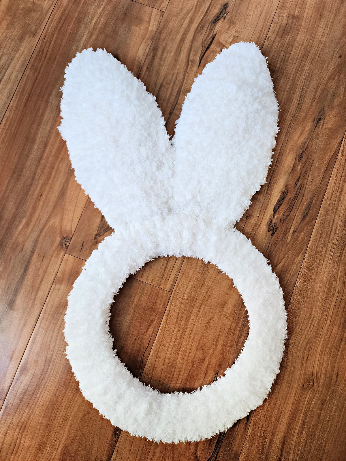 Easter bunny wreath made with dollar tree bunny.