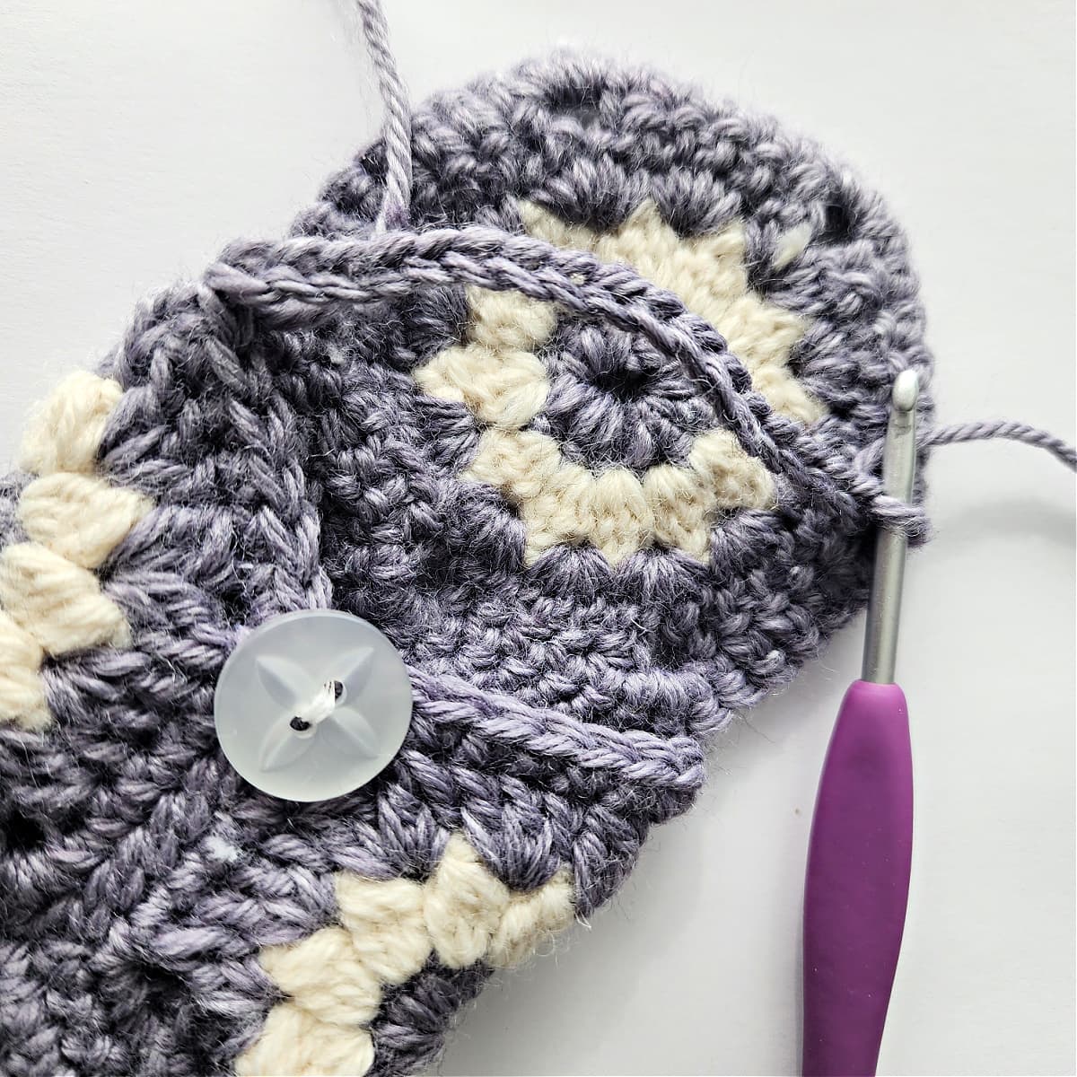 Crochet chain created as a closer for eye glass case.