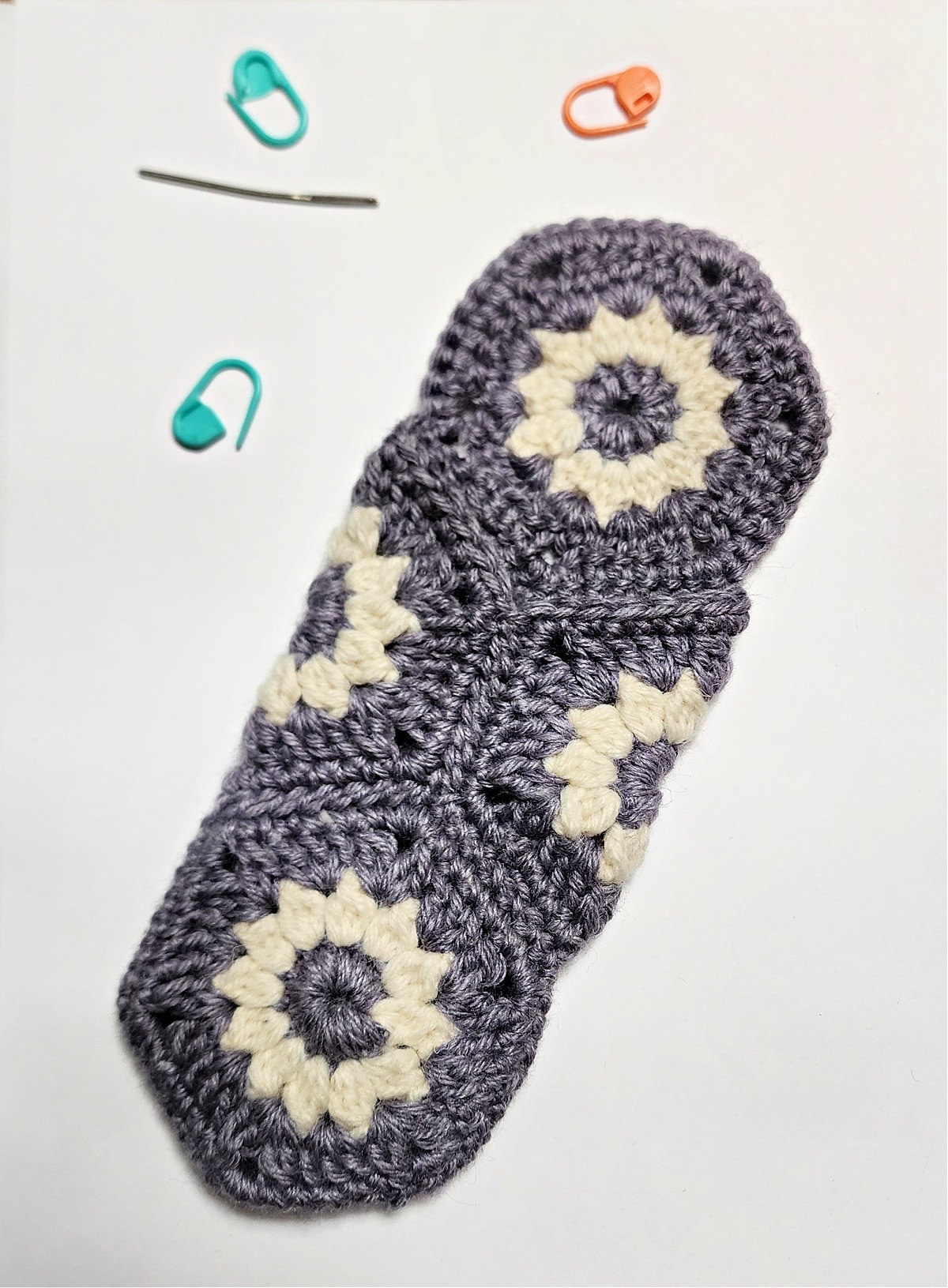 Hexagon crochet eyeglasses case all seamed.