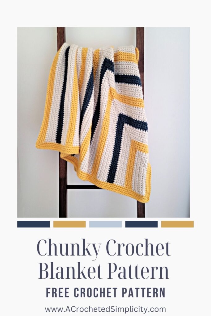 A 3 color striped crochet blanket.