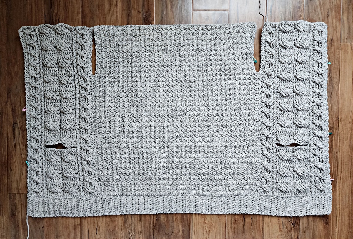 Left panel on crochet cardigan.