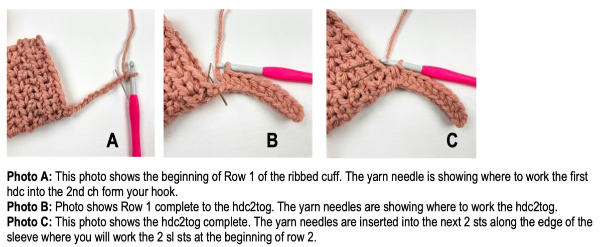 Crochet sleeve cuff ribbing tutorial 1.