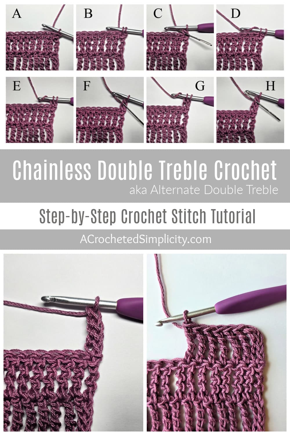 How to make the chainless double treble crochet stitch, aka an alternate double treble.