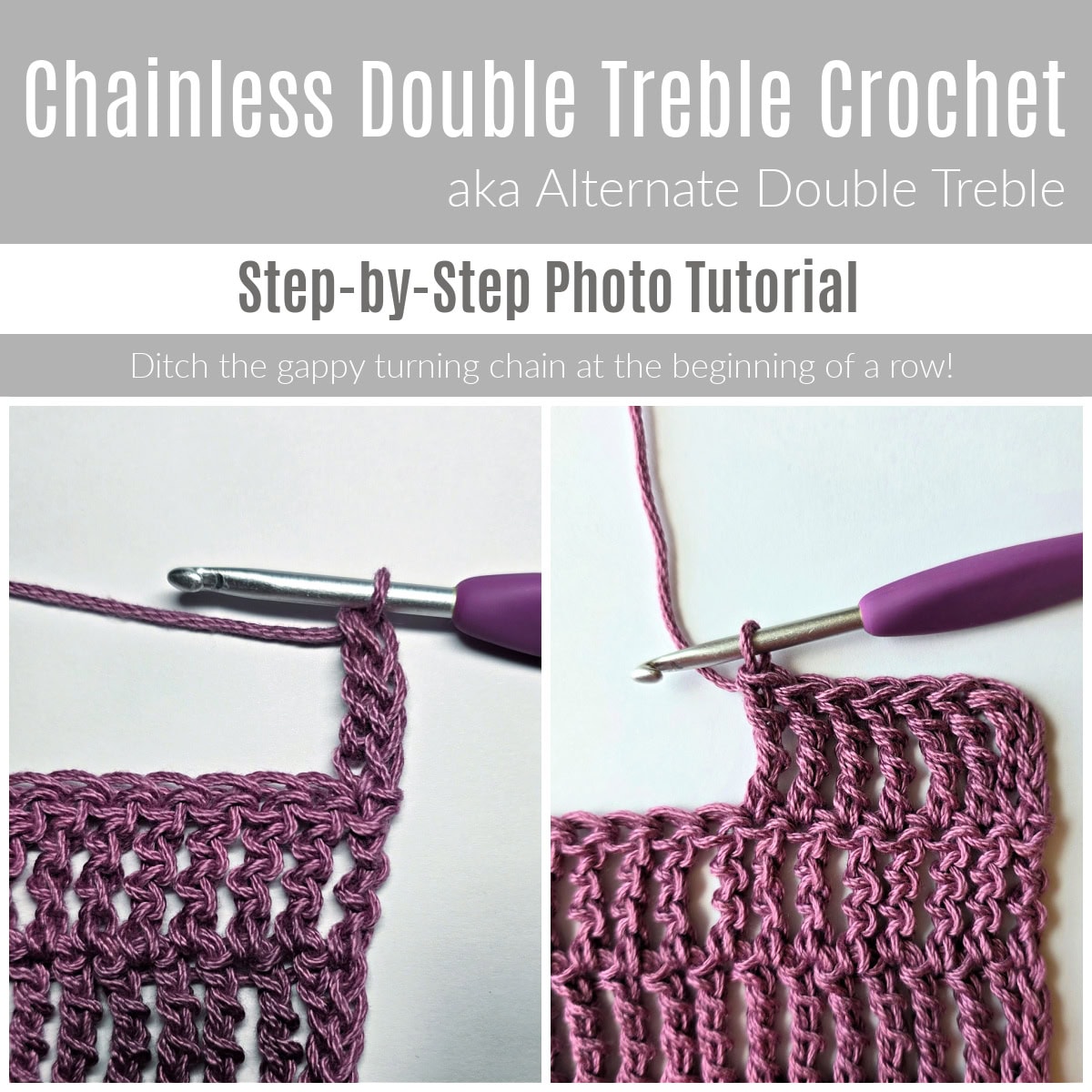 How to make the chainless double treble crochet stitch, aka an alternate double treble.