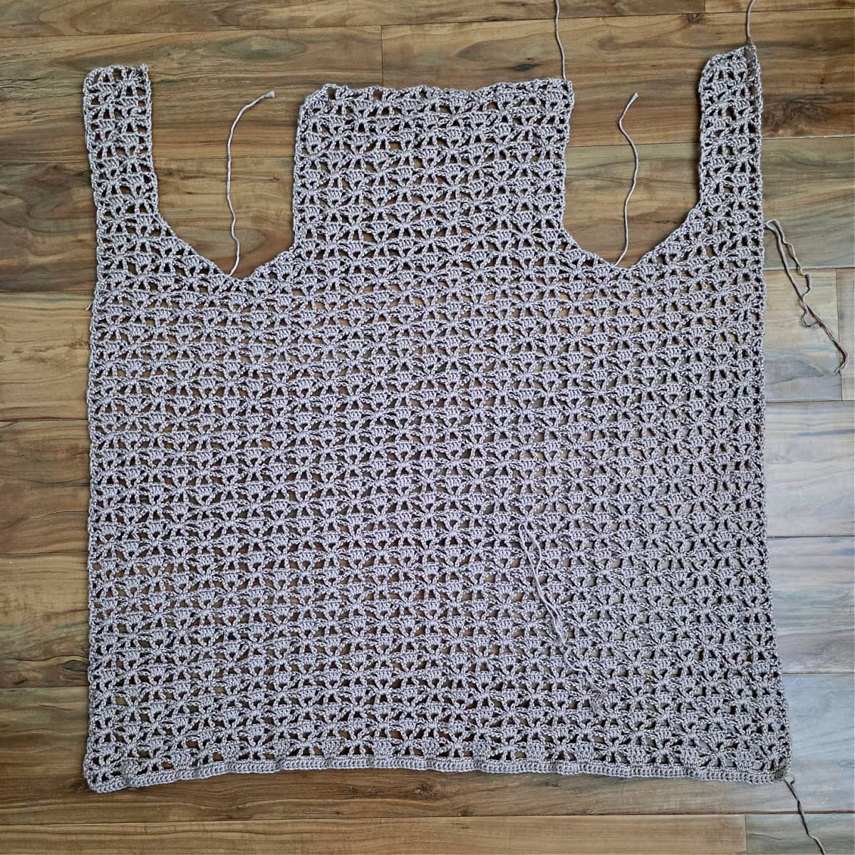 The body of the crochet vest and all three upper panels complete.