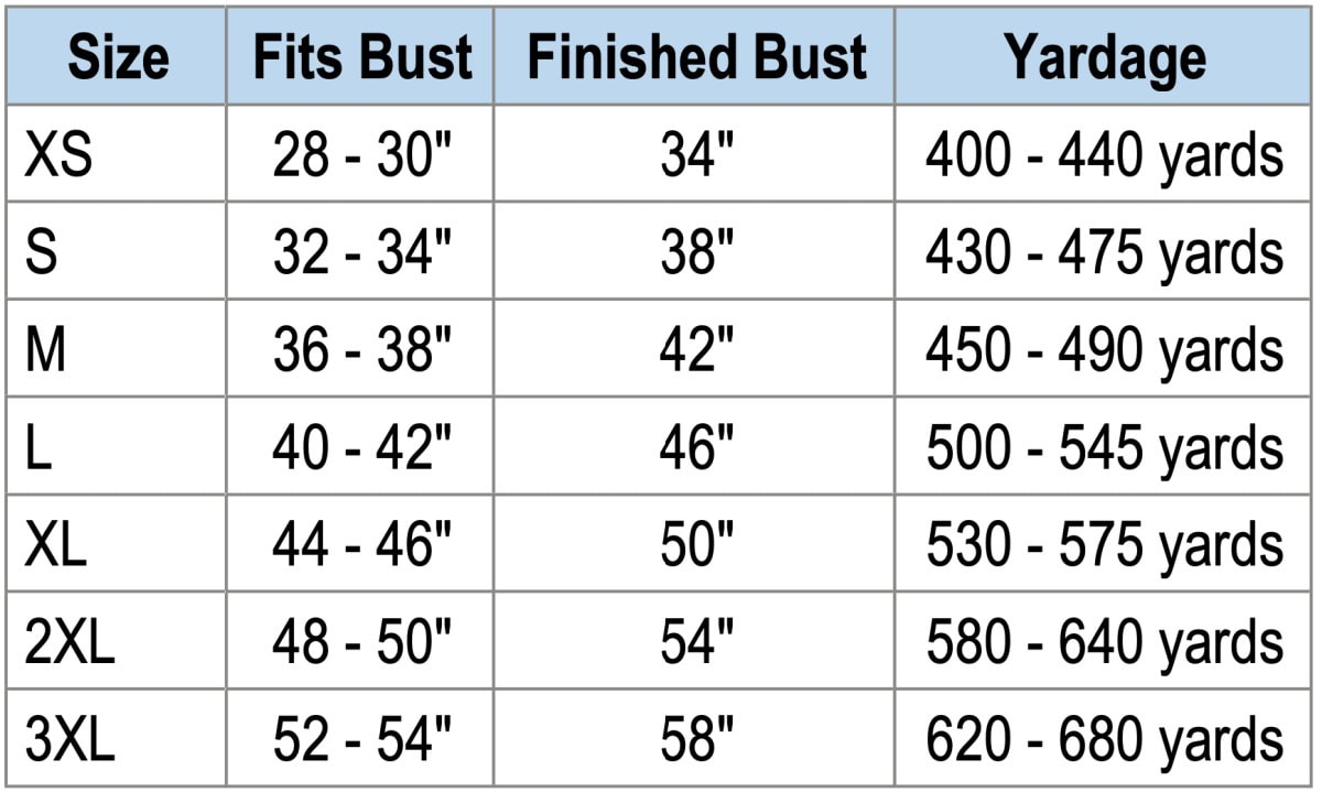 Crochet tank top size chart.