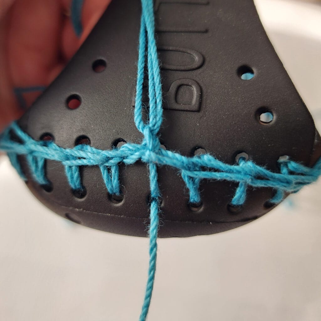 Round 0 of crochet slipper boots.