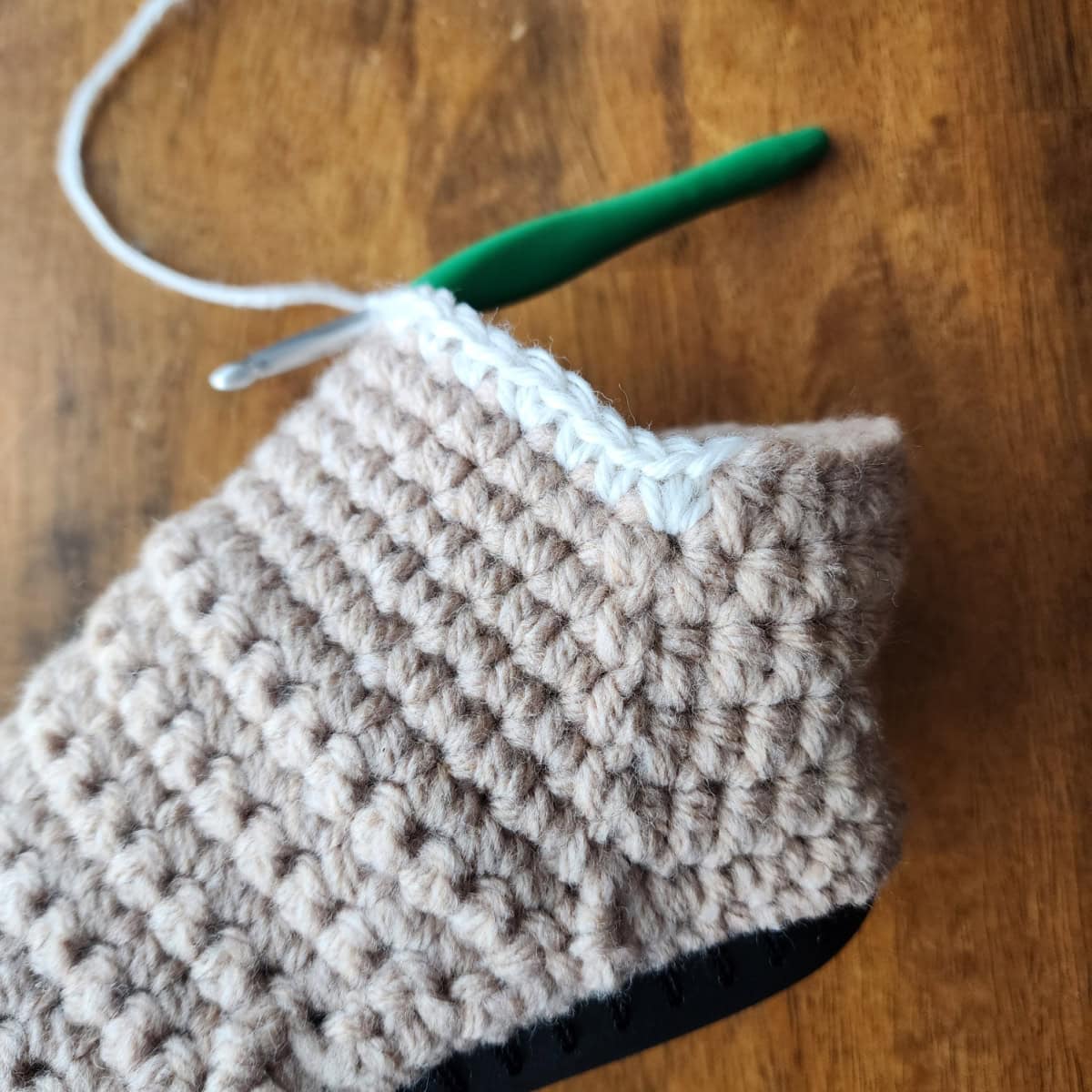 Round 7 of the Ankle being worked on the crochet slipper boot.