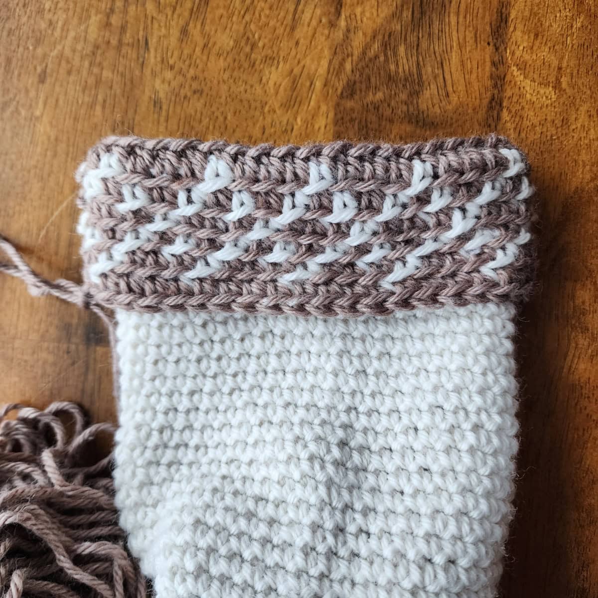 Working the tapestry crochet section of the slipper boot.