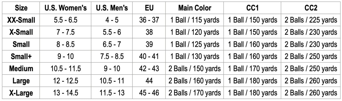 Cable Crochet Slipper Boots Size Chart.