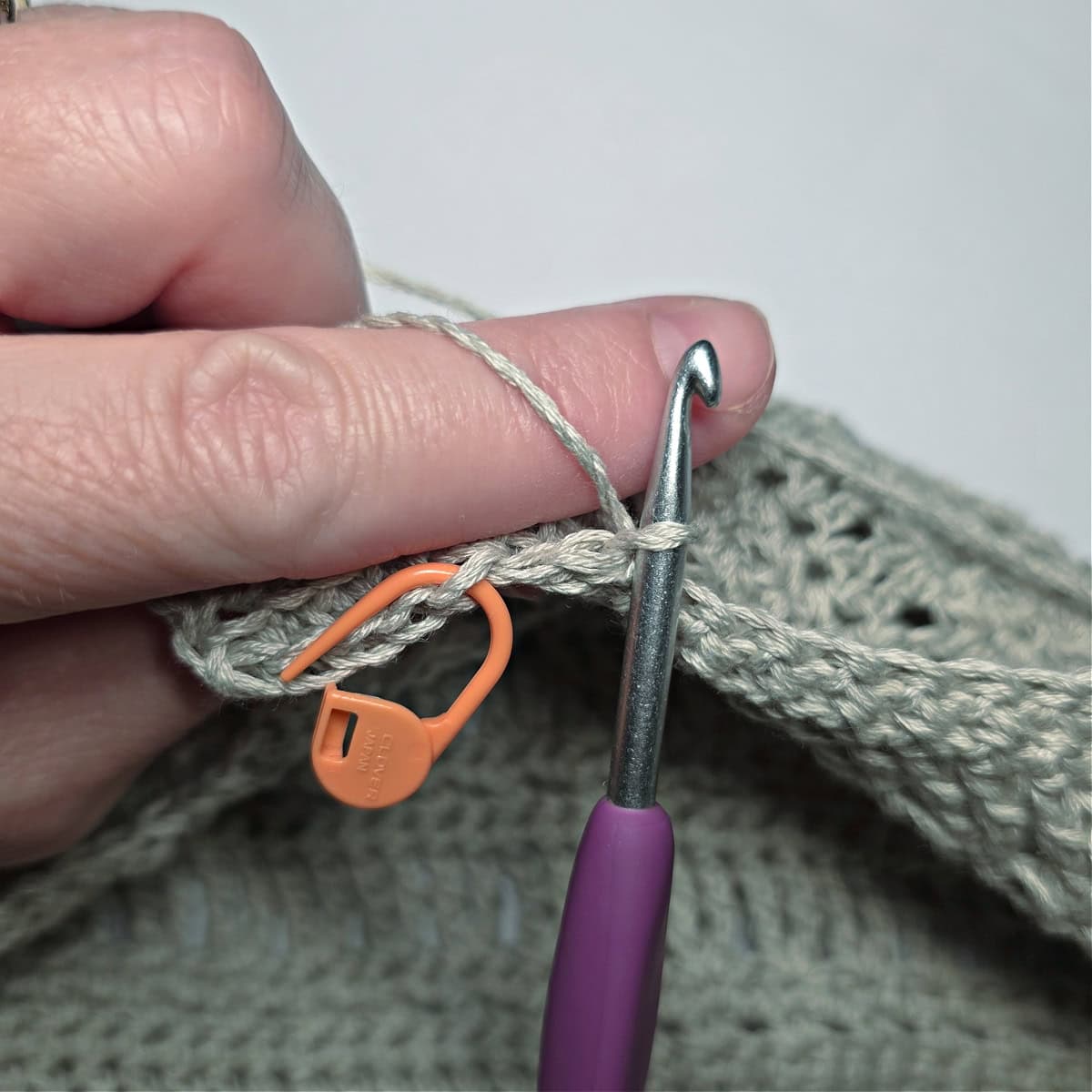 Row 4 of the Neck Ribbing of the crochet tank top.