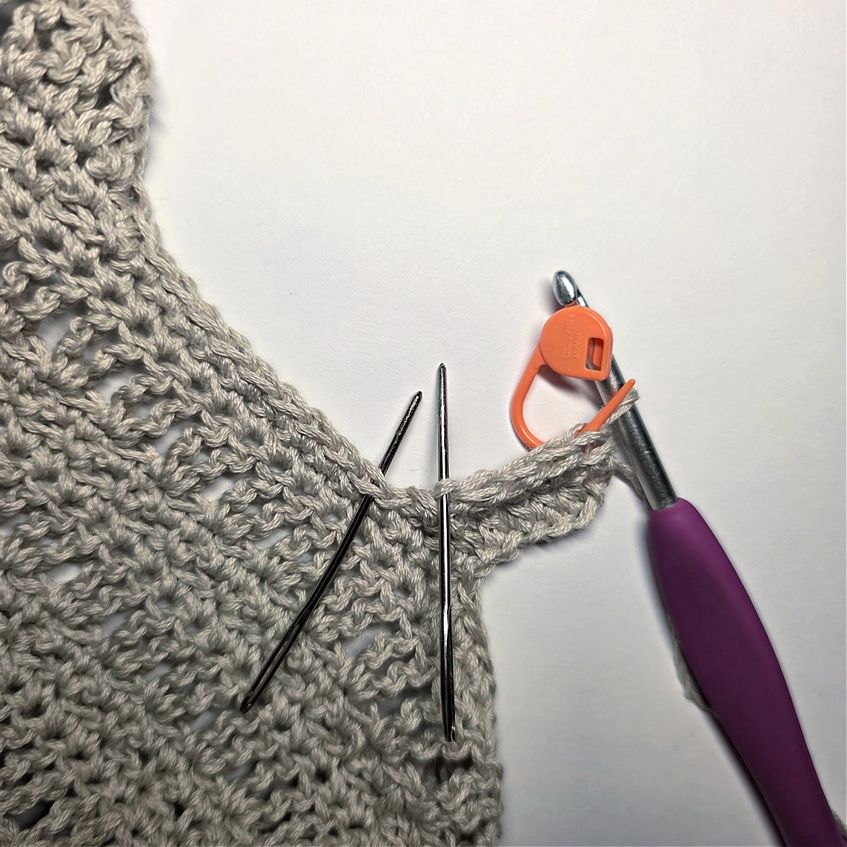Row 3 of the Neck Ribbing of the crochet tank top.