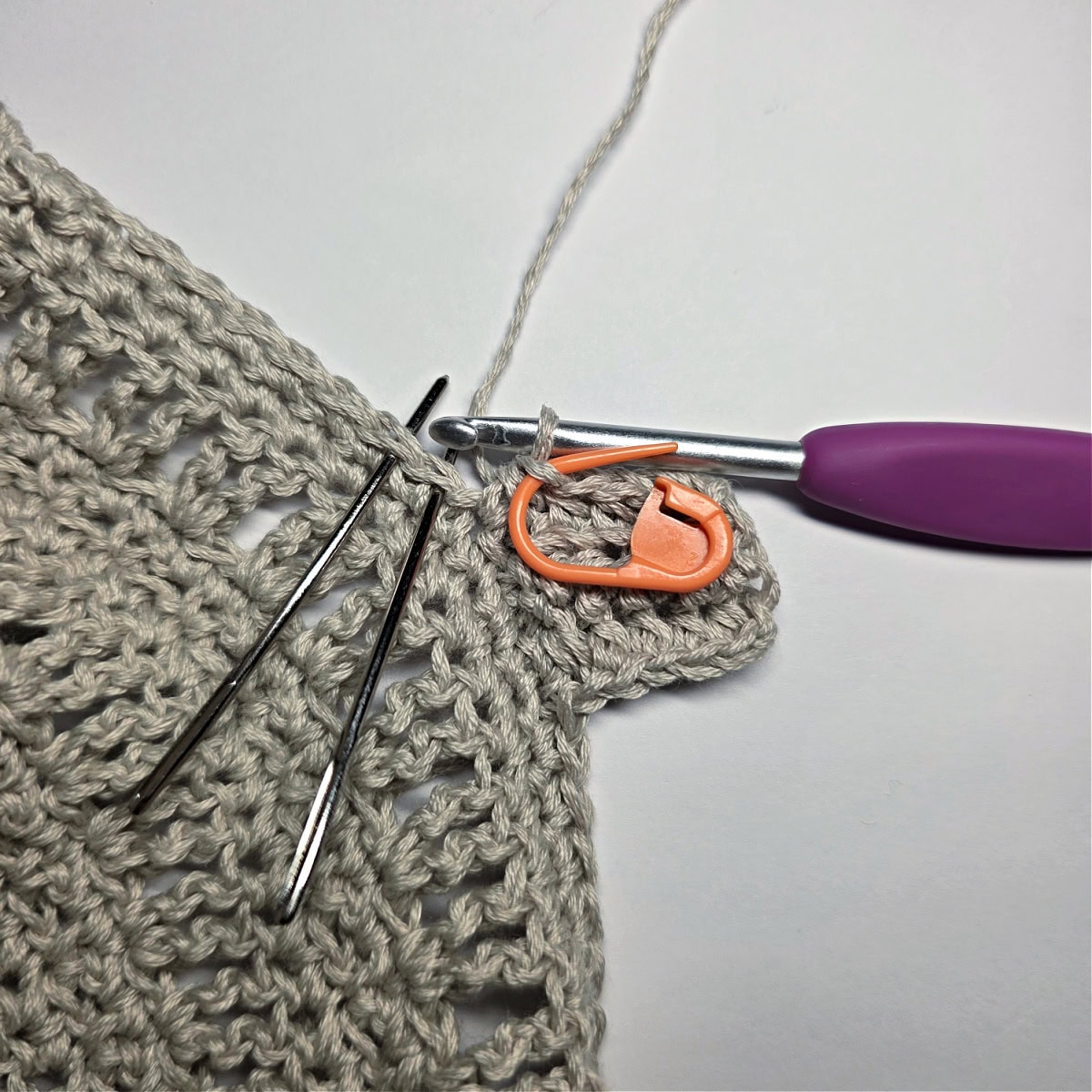 Row 3 of the Neck Ribbing of the crochet tank top.