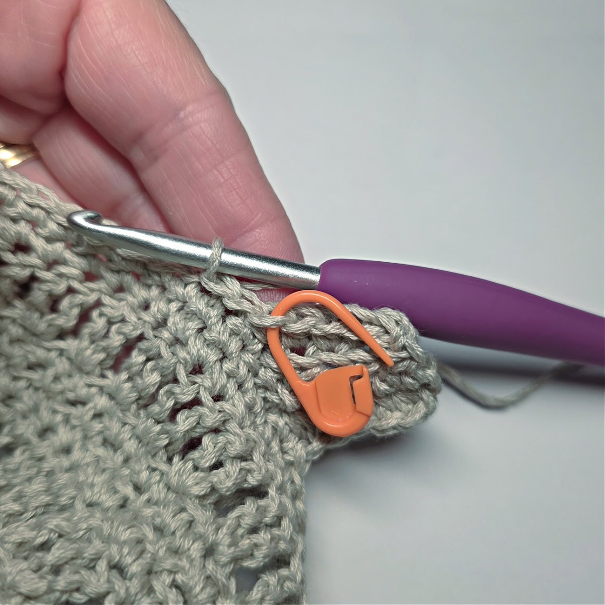 Starting Row 4 of the Neck Ribbing of the crochet tank top.