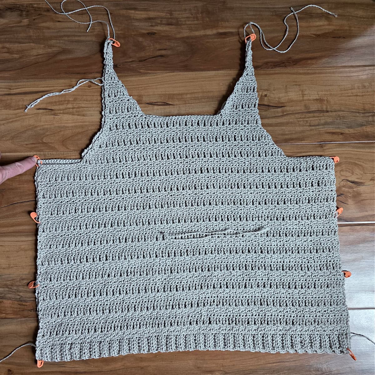 Front and Back Panels of the crochet tank top on top of one another.