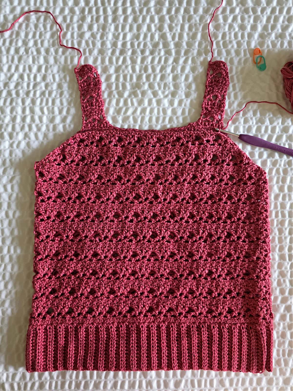 Back Panel Shaping of crochet tank top complete.