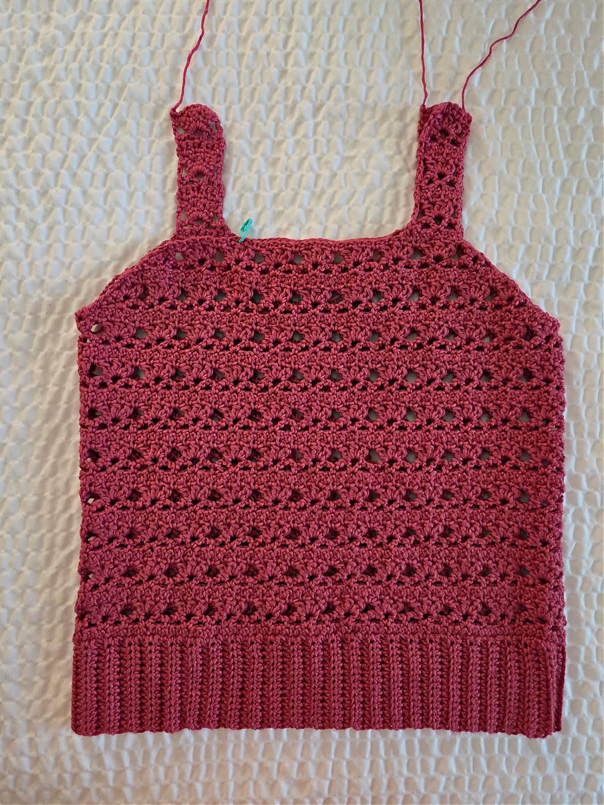 Back Right Shoulder of crochet tank top complete