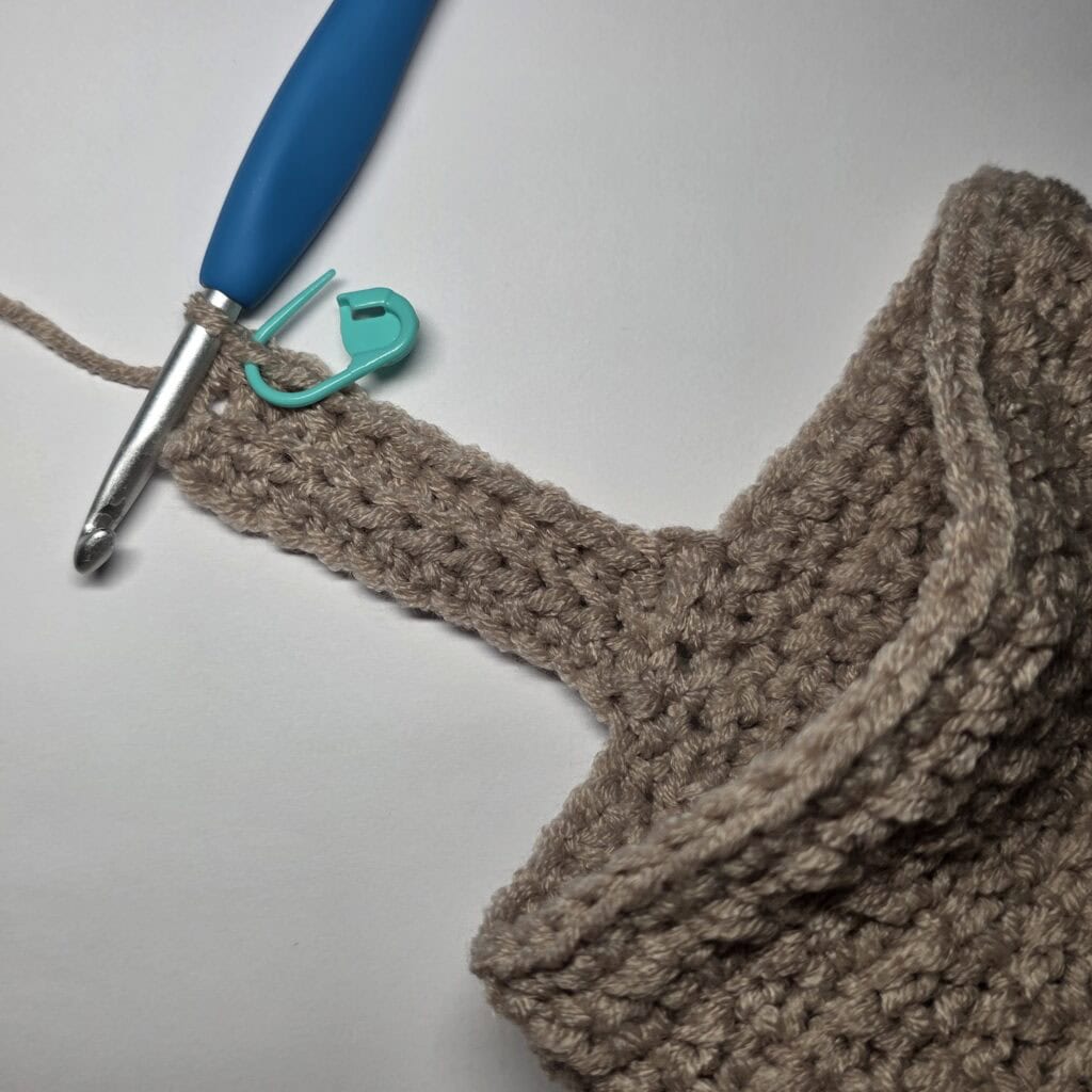 Row 2 of the cuff ribbing for the crochet sweater.