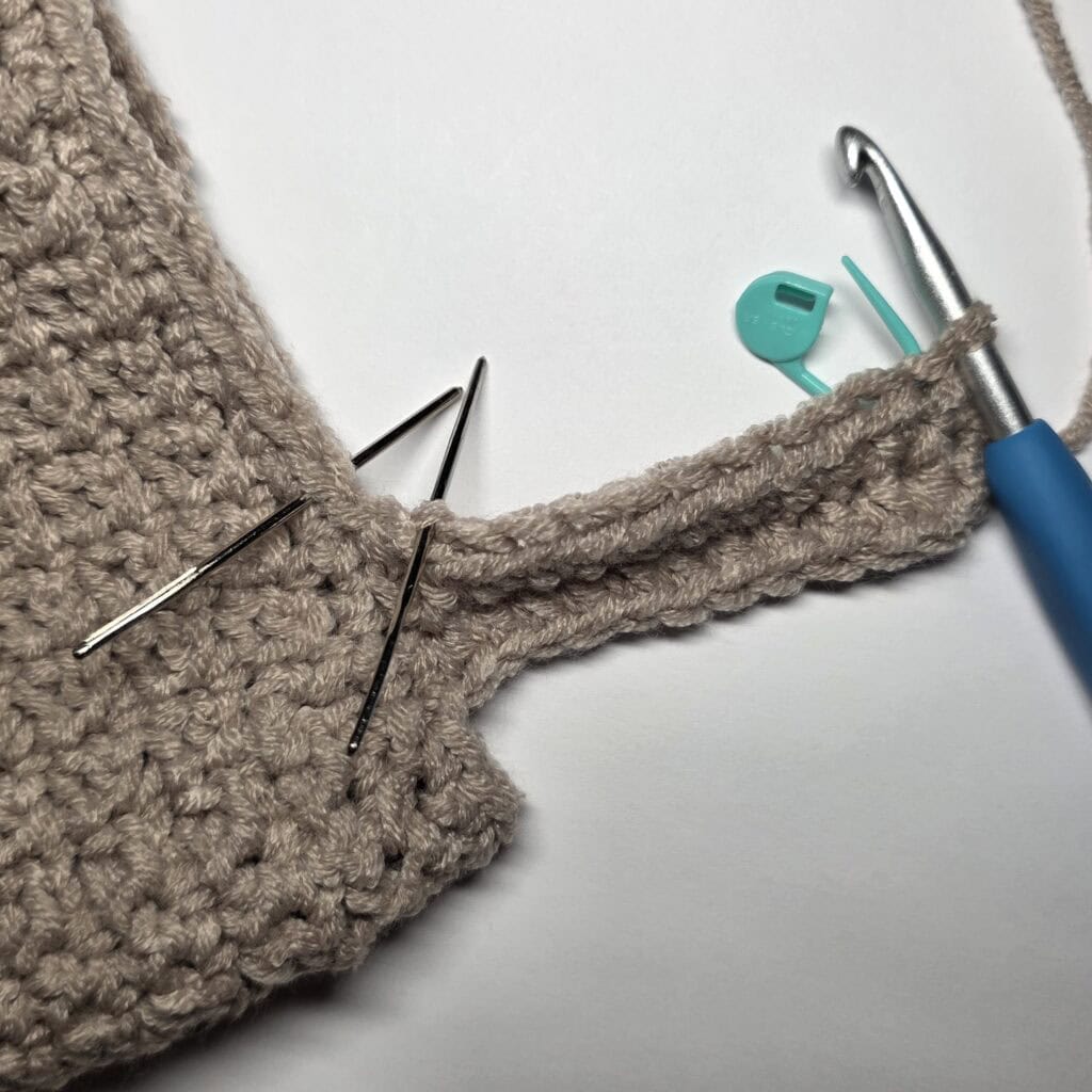 Row 3 of the cuff ribbing for the crochet sweater.