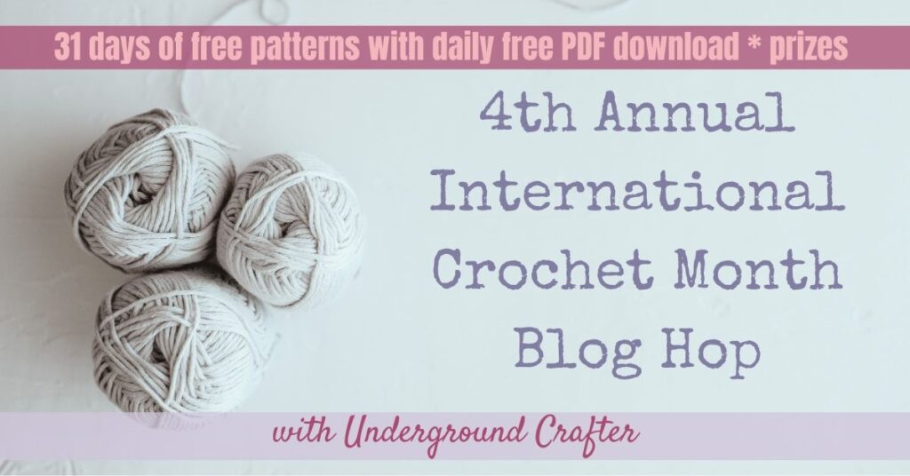 International crochet month event graphic.