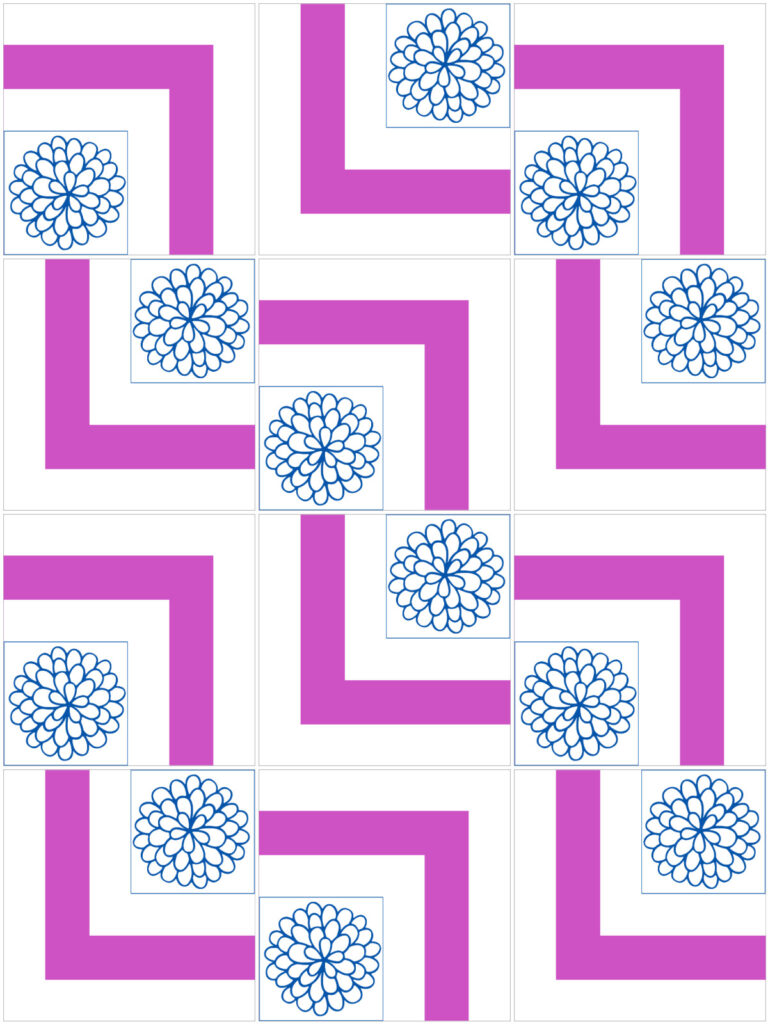 Baby blanket layout for the Meandering Squares Crochet Blanket.
