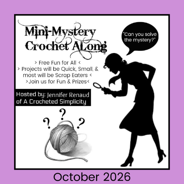 Mini mystery crochet along graphic for October 2026.