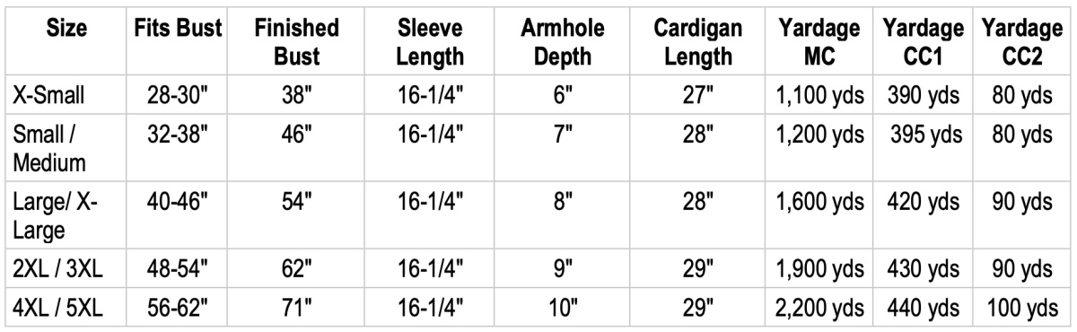 Bordeaux Crochet Cardigan Pattern Size Chart