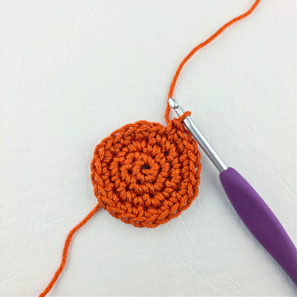Small orange crochet circle.