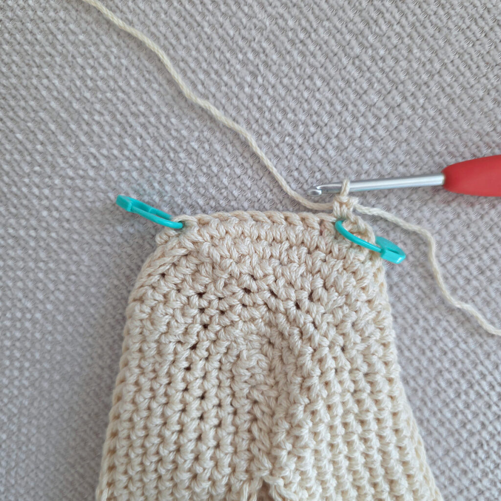 Making the body of a boho crochet crossbody bag.