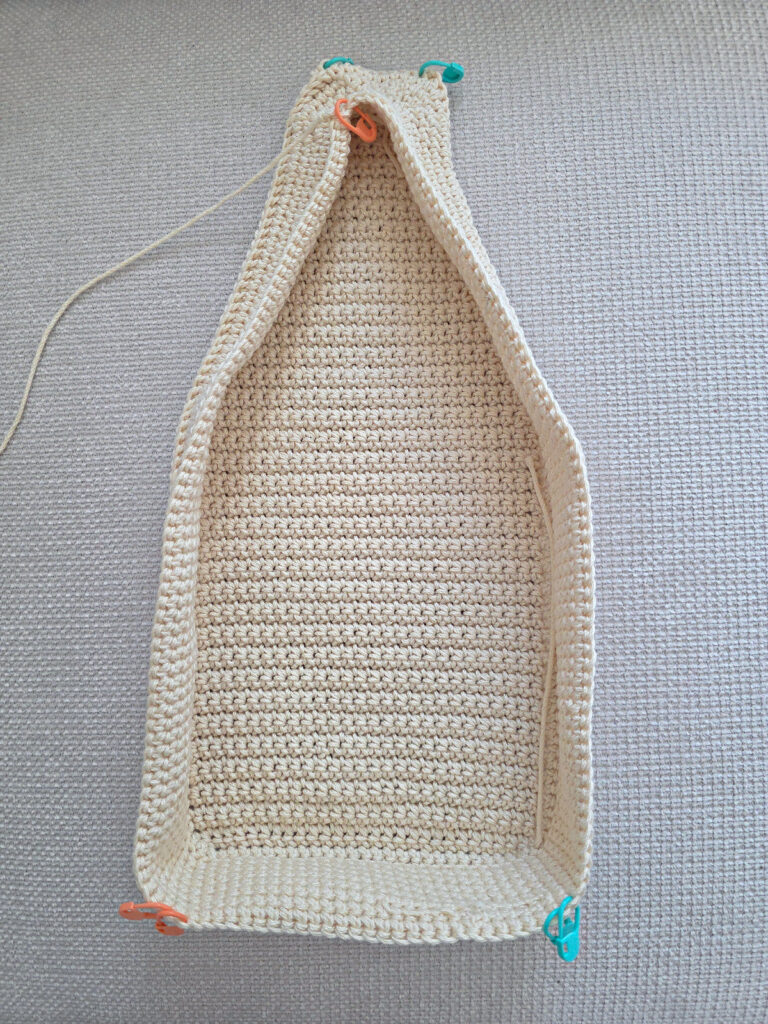 Making the body of a boho crochet crossbody bag.