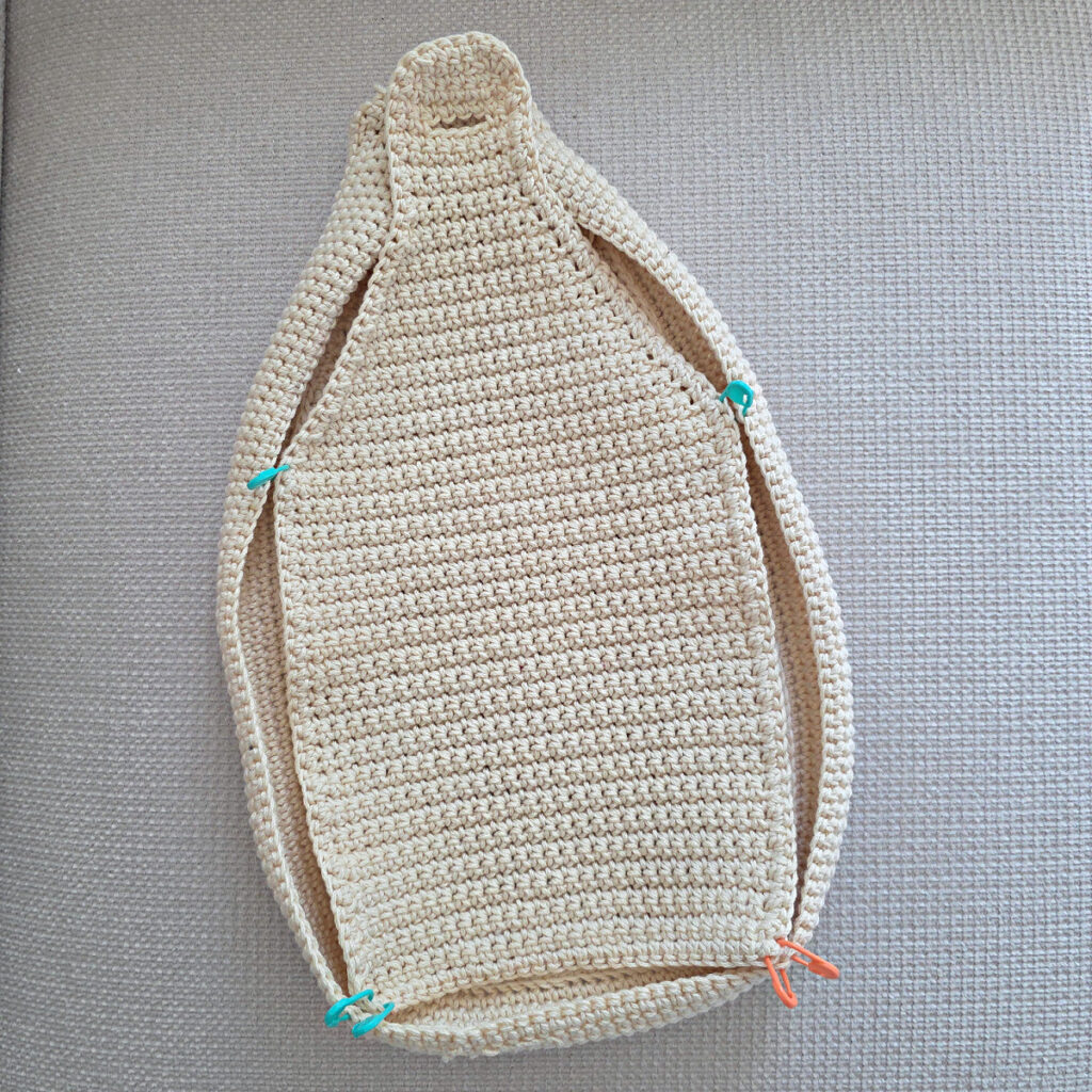 Making the body of a boho crochet crossbody bag.
