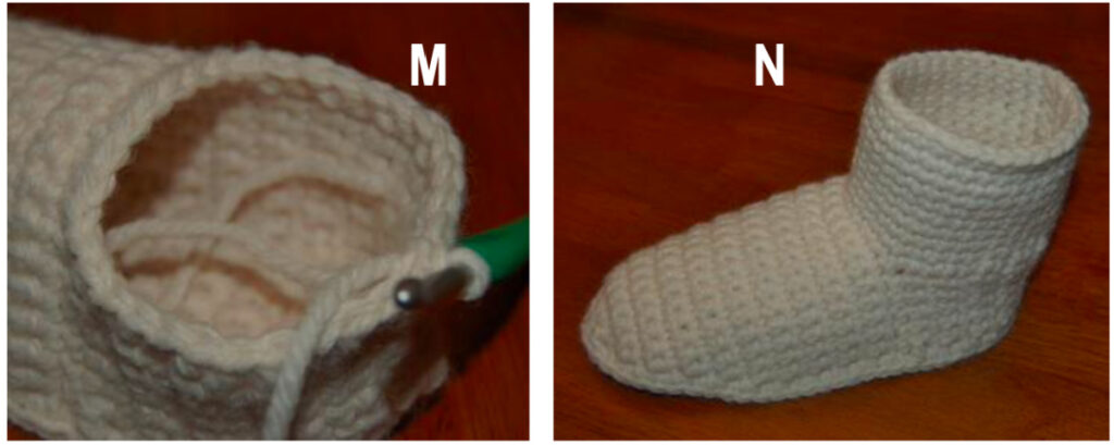 Crochet an ankle section on slippers in cream yarn.