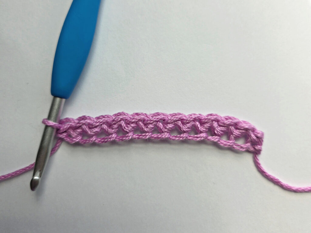 Working a row of foundation single crochet.