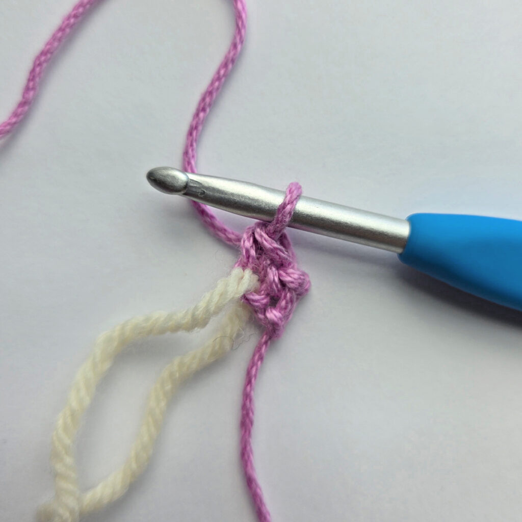 Working a row of foundation single crochet.