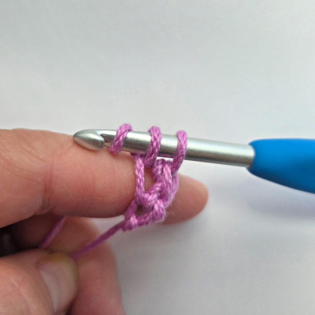 Working a row of foundation single crochet.