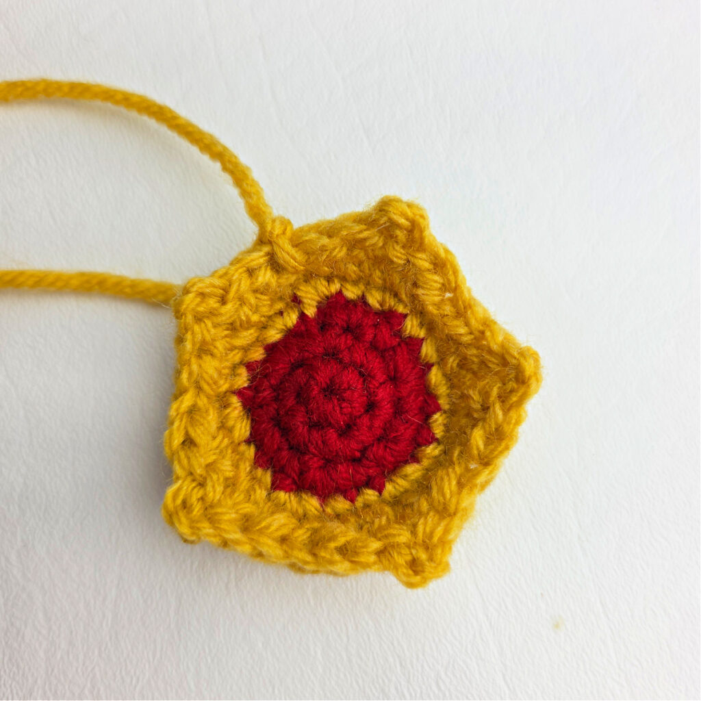 Top view of the completed crochet crown.