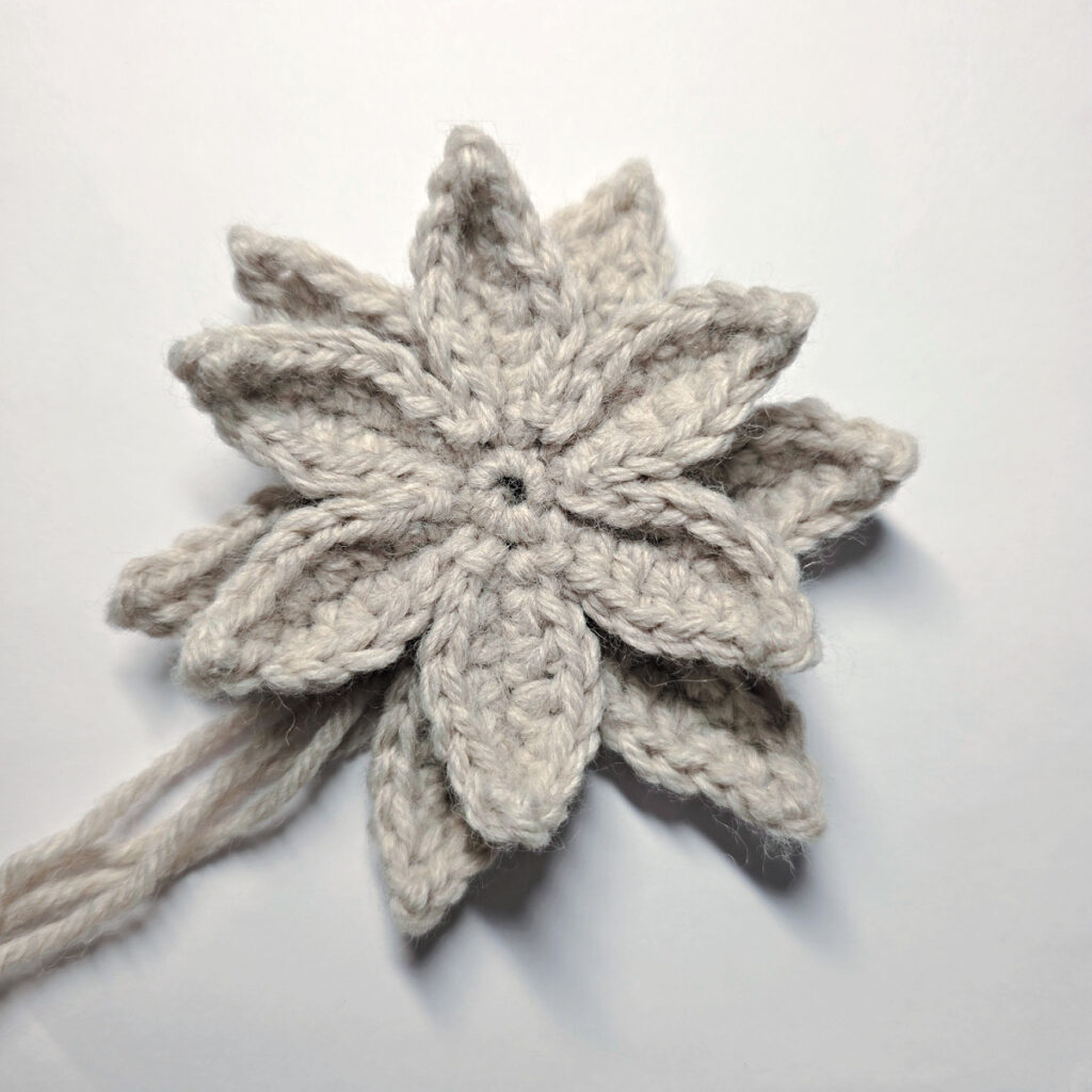 Both layers of the poinsettia crocheted and joined.