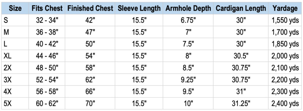 Aurora Crochet Cardigan Womens Pattern Size Chart.